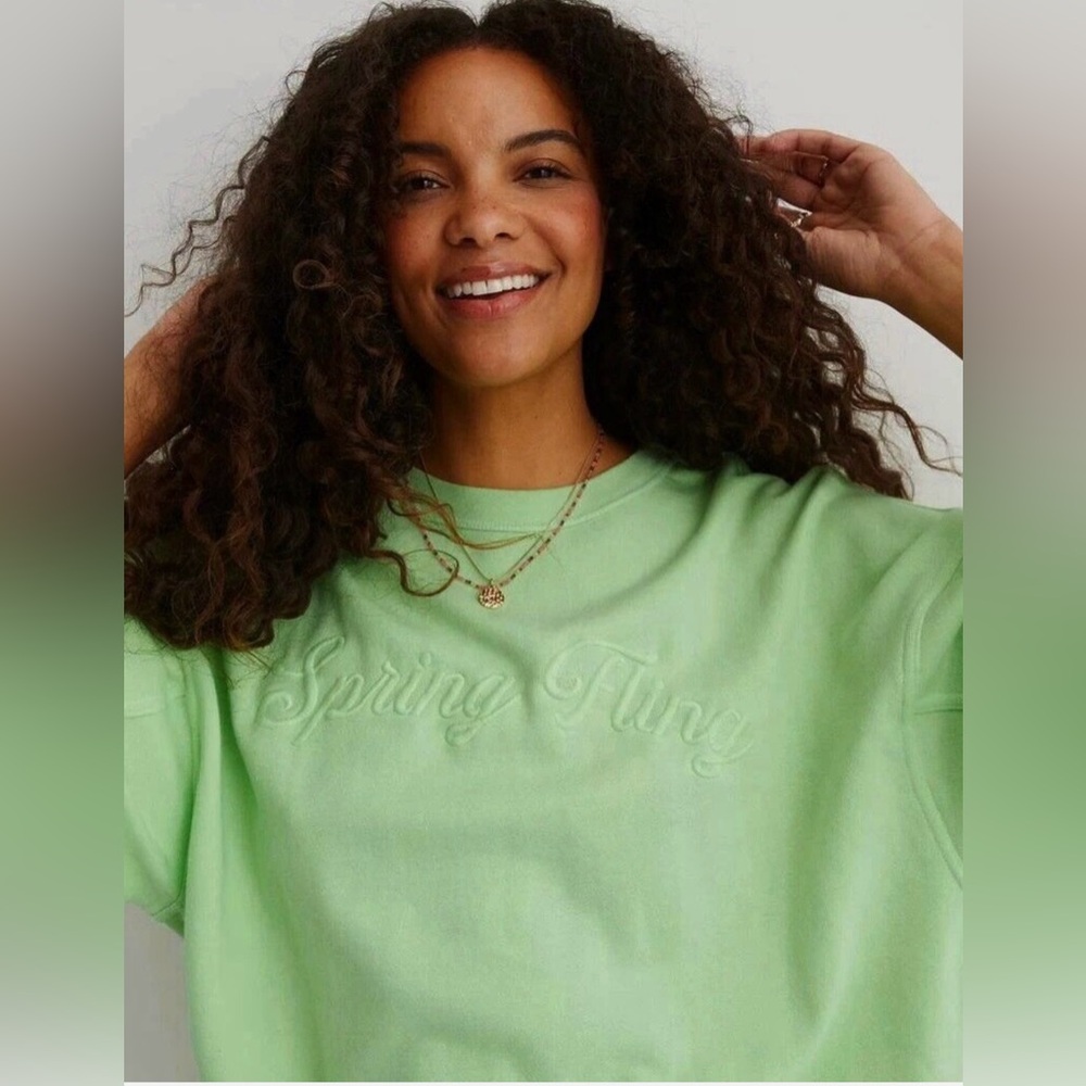 Aerie Women Real Crew Sweatshirt Green Size XXS